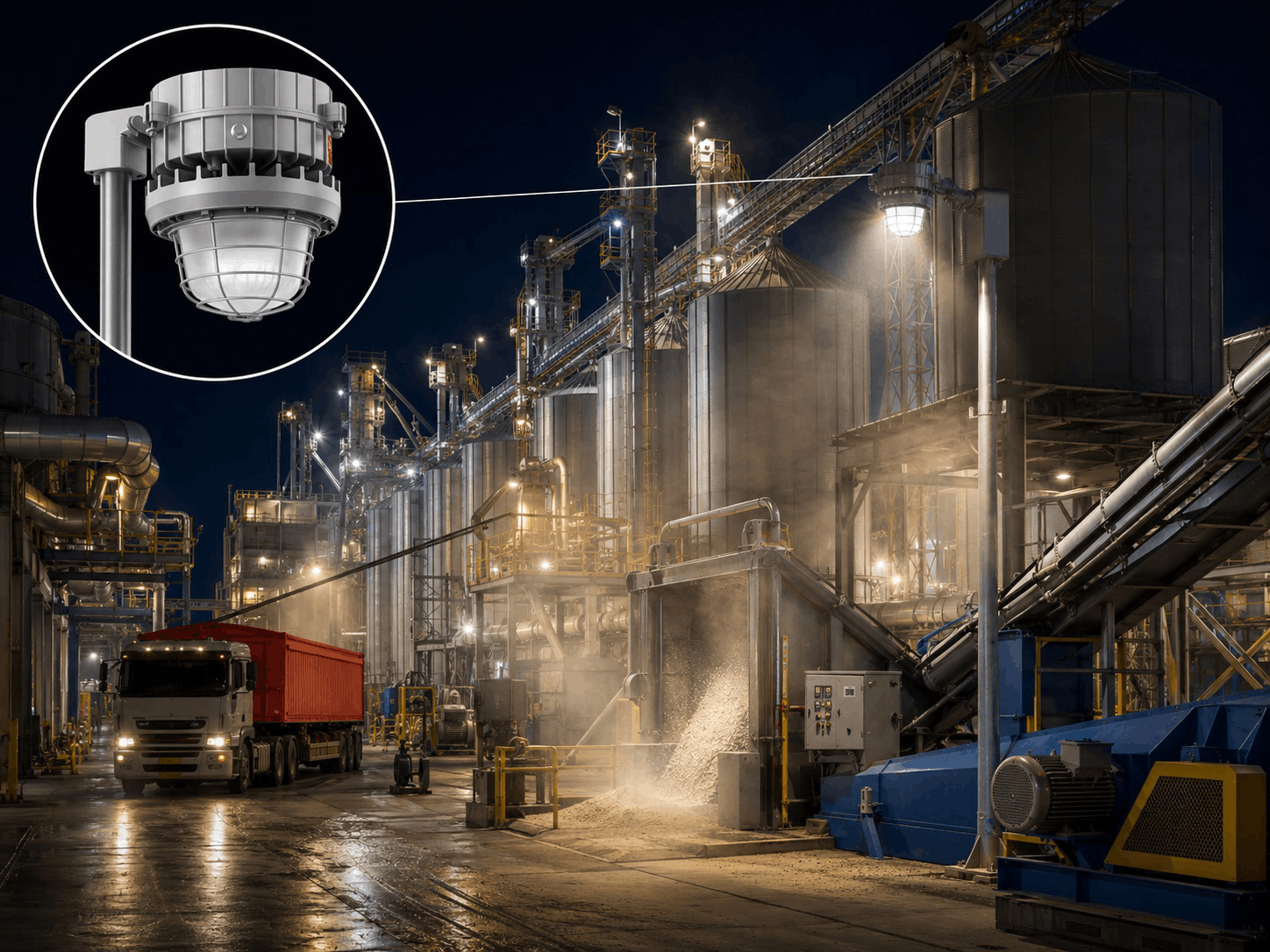 Iluminación antiexplosiva en silos con riesgo de polvo combustible
